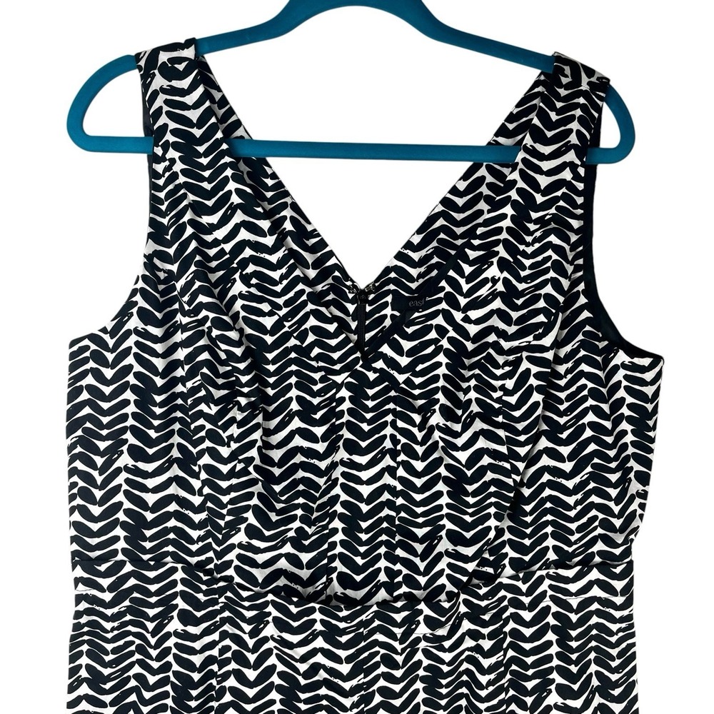 East 5th Fit‎ & Flare Dress Black White Sleeveless V-Neck Size 16 Career Cotton - Picture 2 of 9